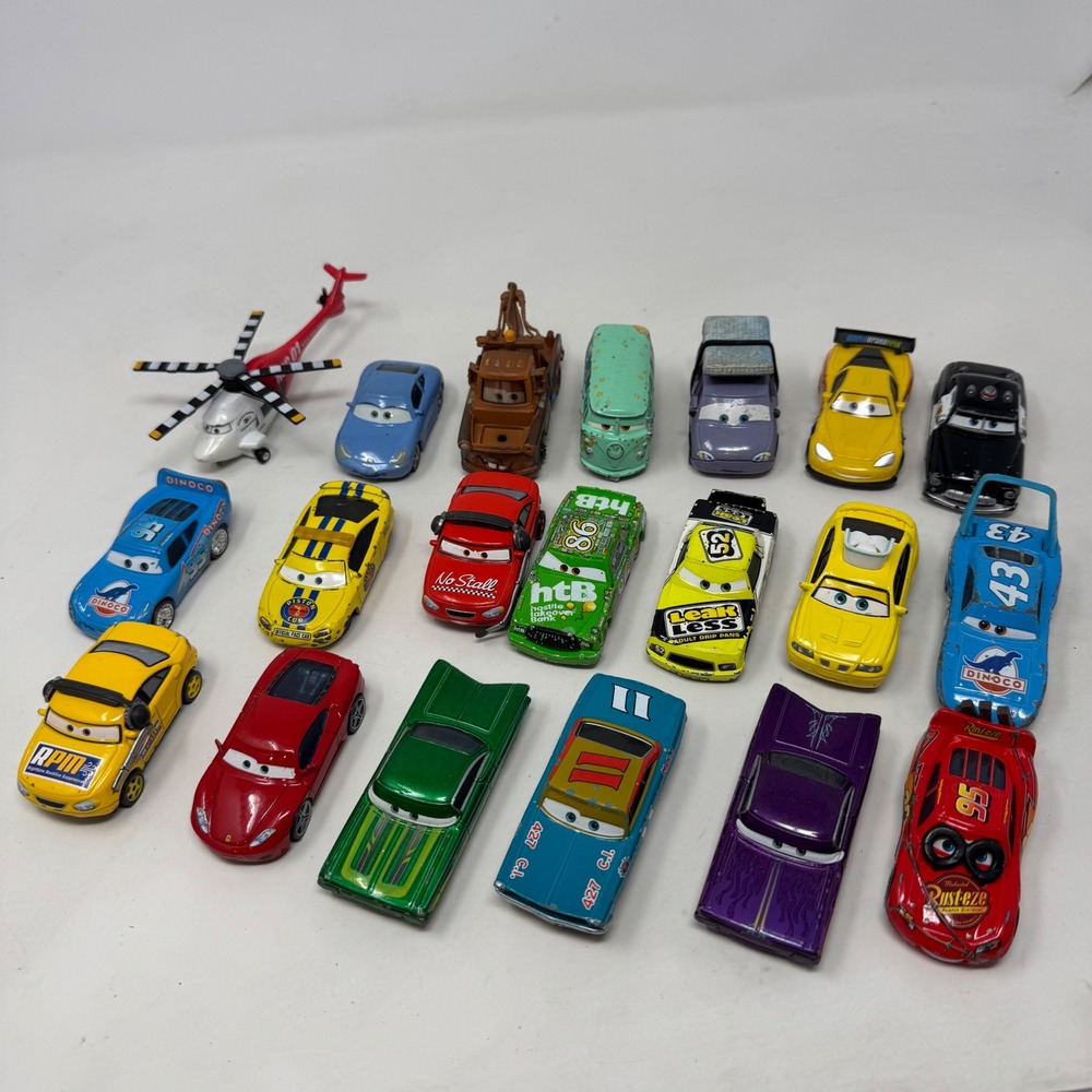 Disney Pixar Cars Diecast Lot 20pc Lightning McQueen Mater Dinoco Helicopter